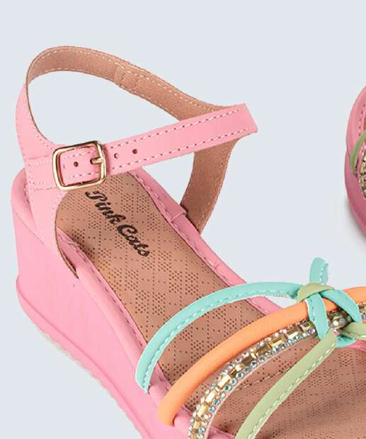 Sandália Infantil Anabela Strass Pink Cats 