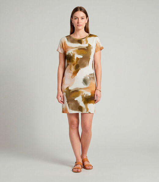 Vestido Básico Com Gola Redonda Infinita Cor Bege