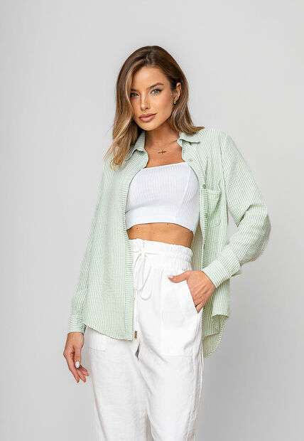 Camisão Listrado Alfaiataria Verde Salvatore