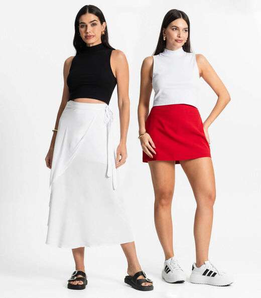 Kit 2 Regatas Feminina Gola Alta Canelada Select Sortido