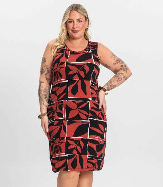 Image_Vestido Plus Size Estampado Infinita Cor Laranja