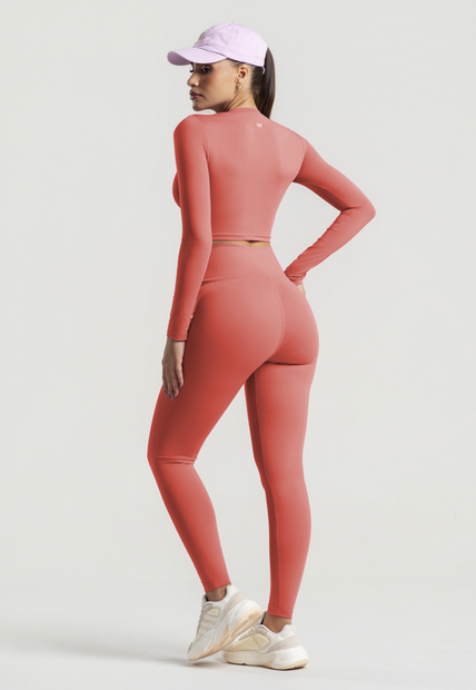 Cropped Básico Manga Longa Decote Redondo Terracota Wemood