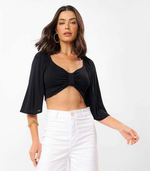 Blusa Top Feminina Com Efeito Laço Rovitex Preto