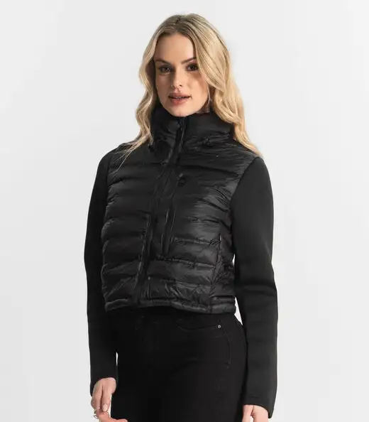 Jaqueta Puffer Feminina Com Bolsos Sea Surf Preto