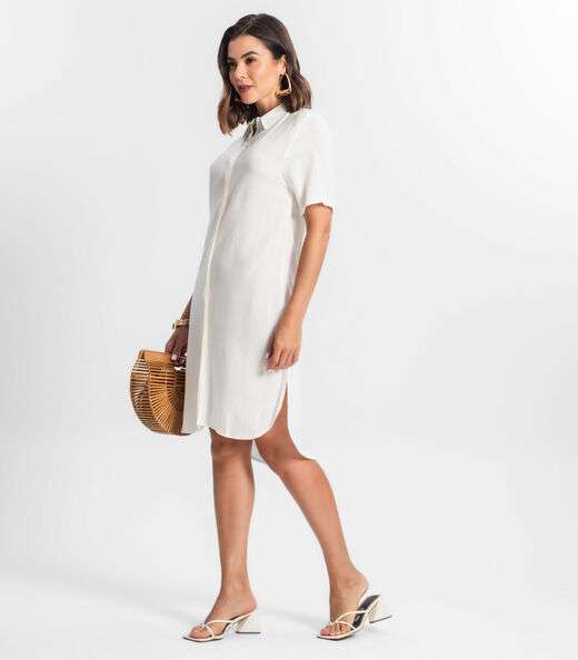 Vestido Chemise Assimétrico Manga Curta Select Off White