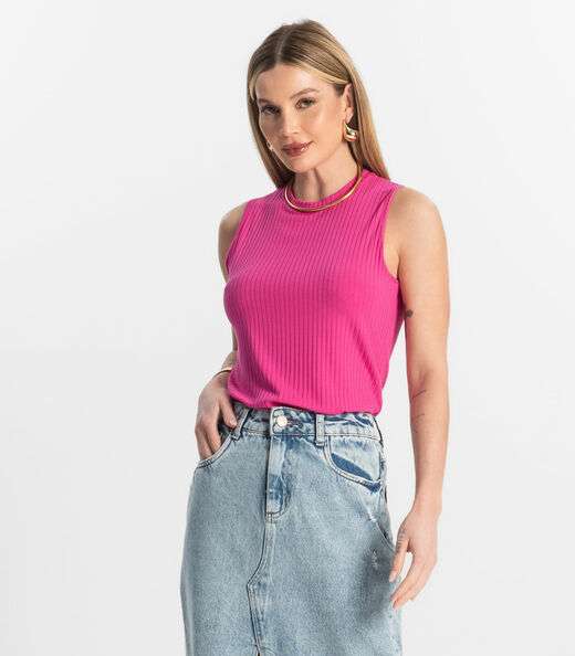 Regata Feminina Ribana Canelada Rovitex Rosa