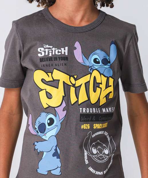 Camiseta Infantil Stitch Tam 4 a 10 Grafite