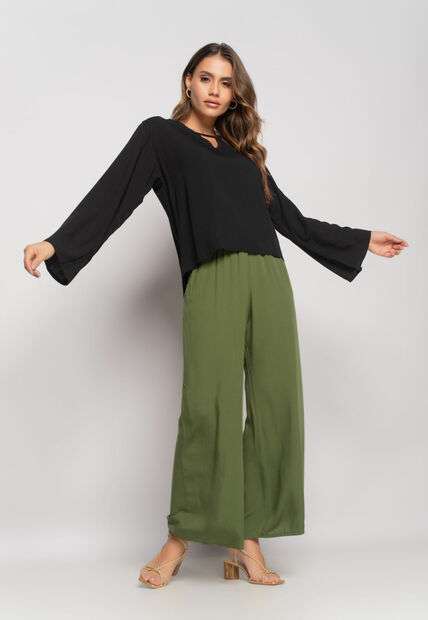 Blusa Manga Longa Flare Viscolinho Preto Salvatore