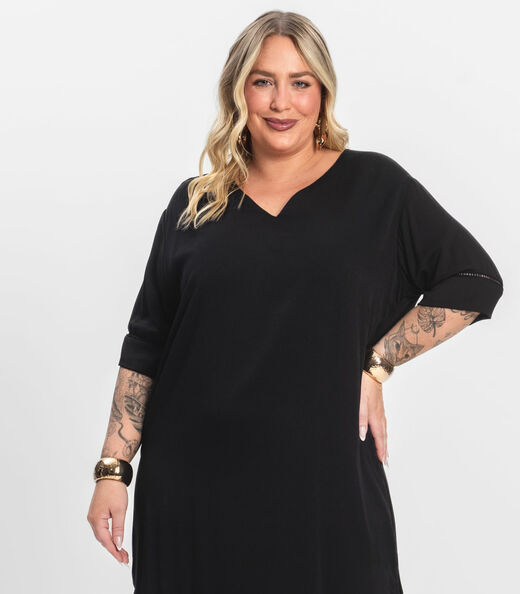 Vestido Manga Curta em Viscose Secret Glam Preto