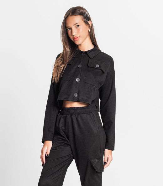 Casaco Juvenil Feminino Em Suede Sarjado Minty Preto