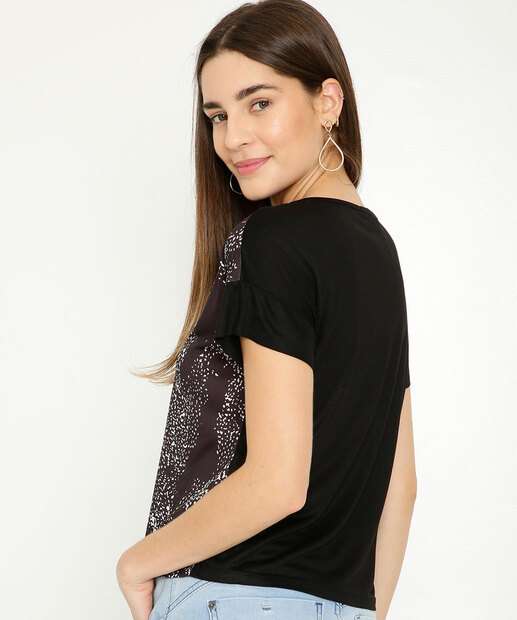 Blusa Feminina Animal Print Manga Curta 