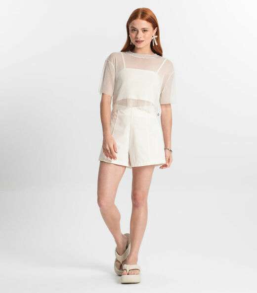 Blusa Com Sobreposição Juvenil Feminina Minty Bege