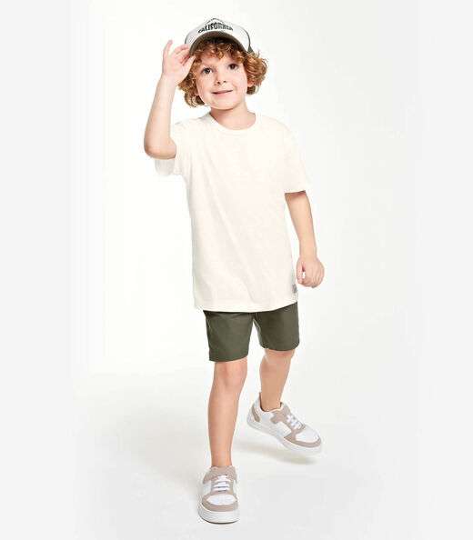 Camiseta Infantil Masculina  Meia Malha Trick Nick Bege