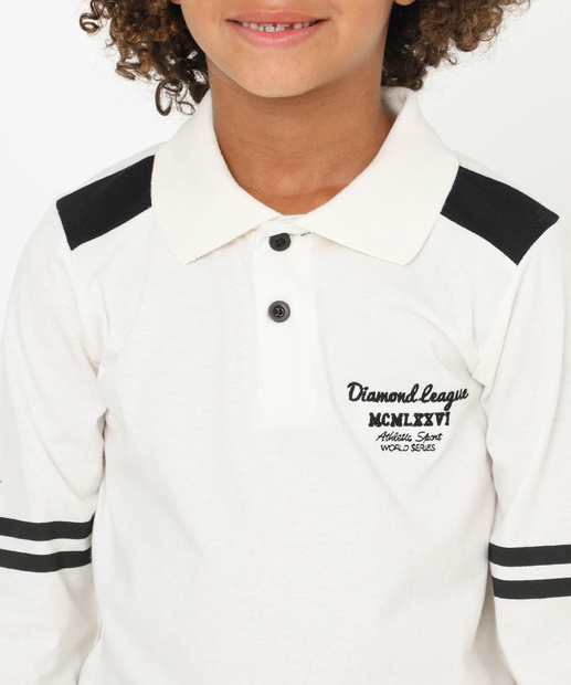 Polo Infantil Manga Longa Estampada MR Tam 4 a 10 Off White