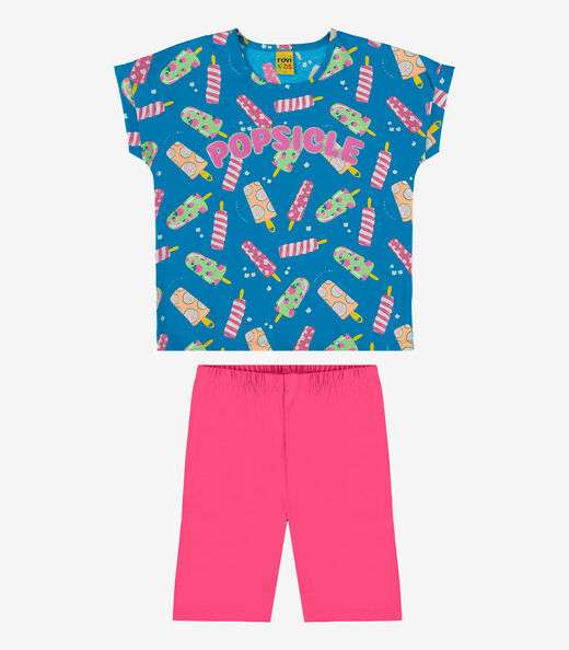 Conjunto Blusa Estampada E Shorts Rovi Kids Azul