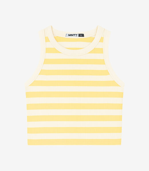 Regata Feminina Ribana Canelada Listrada Minty Amarelo