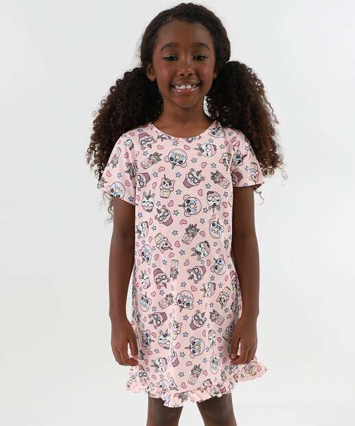 Camisola Infantil Cupcake Babado Marisa Tam 4 a 12 Rosa