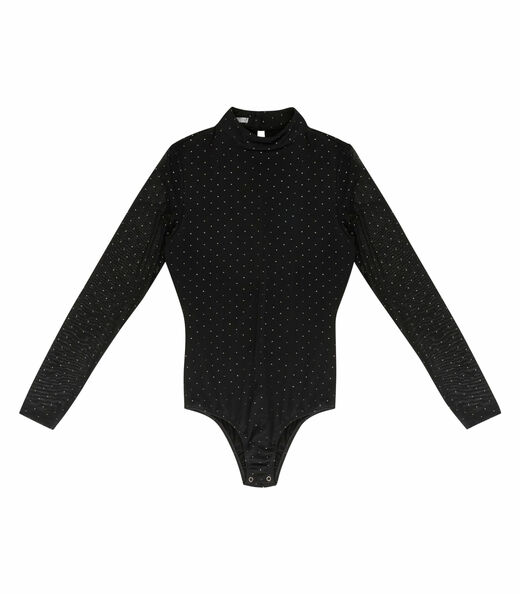 Body Manga Longa de Tule Glitter Endless Preto