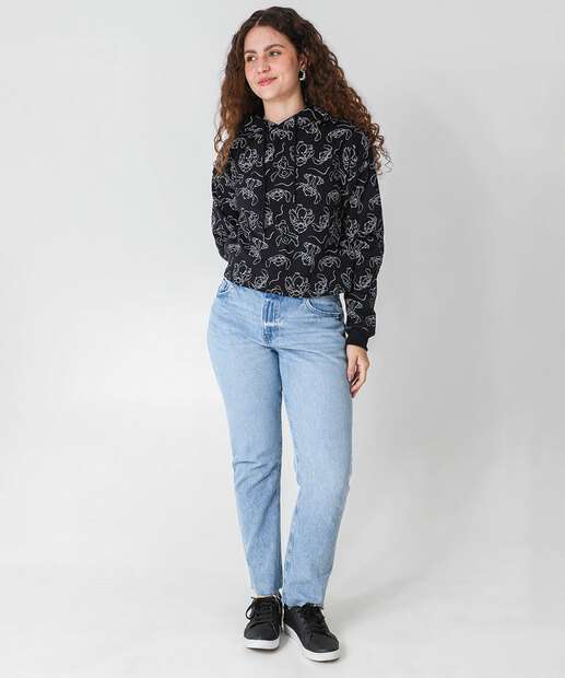 Blusão Feminino Moletom Flanelado Stitch Preto