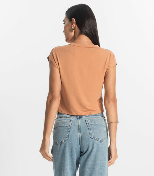 Blusa Básica Feminina Viscotorcion Rovitex Marrom