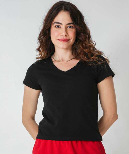 Image_Blusa Feminina Básica Cotton Decote V Marisa Preto