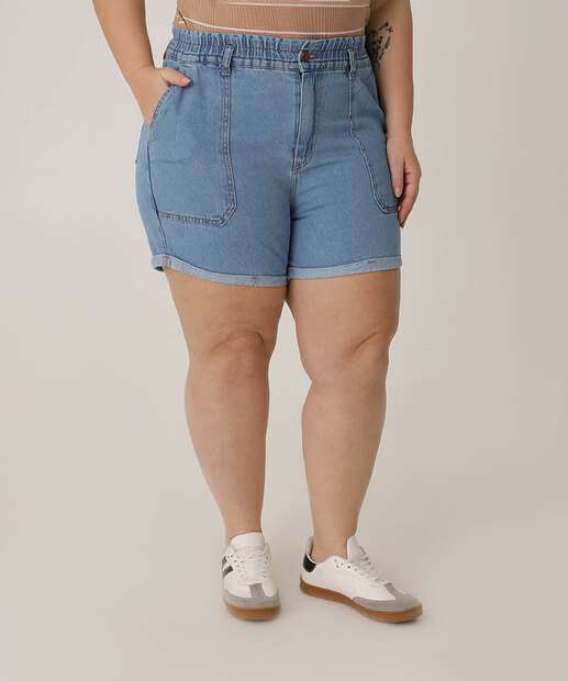 Short Plus Size Feminino Bolsos Ecxo Jeans