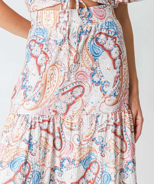 Saia Longa Jeans Feminina Estampa Pailey Marisa Bege