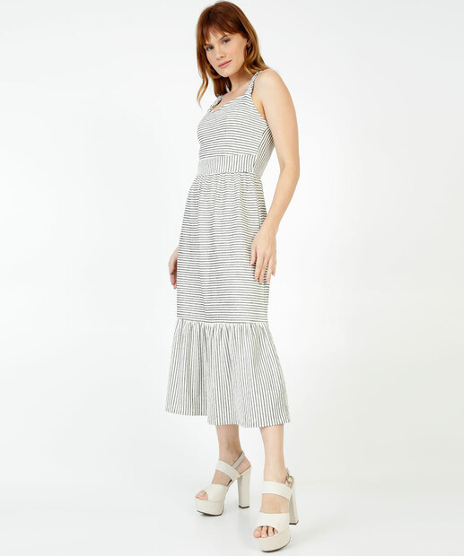 Vestido Midi Feminino Listrado Alças Largas Marisa 