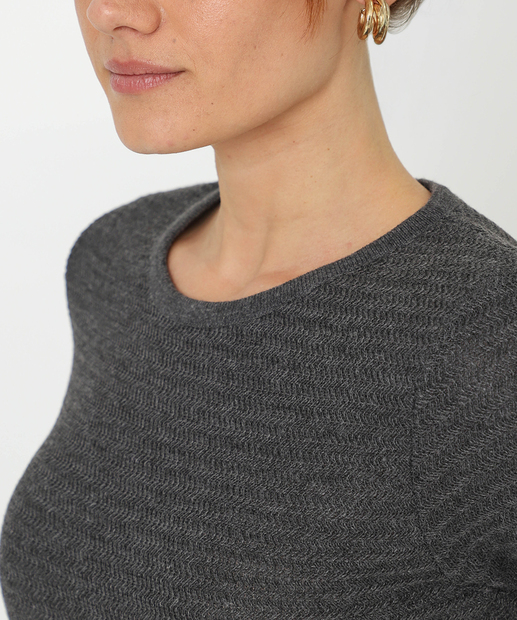 Blusa Feminina Tricô Manga Curta Marisa Cinza