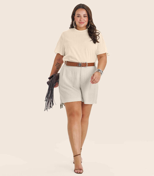 Blusa Plus Size Manga Curta Secret Glam Bege