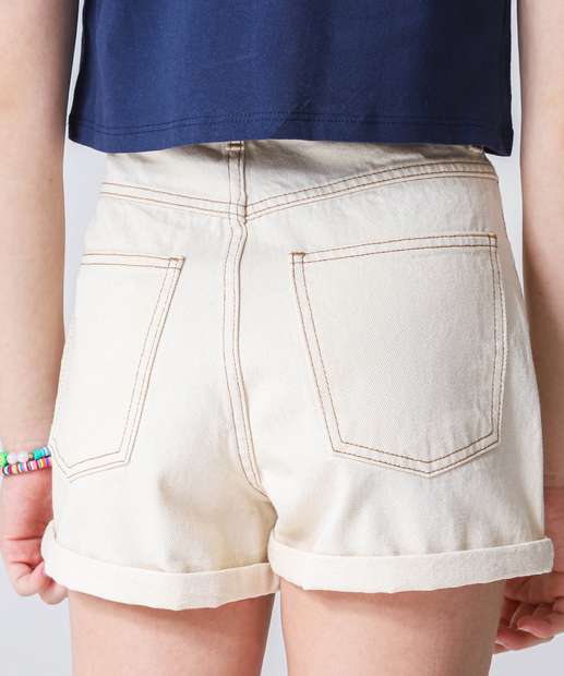 Short Juvenil Jeans Cintura Alta Tam 10 a 16 Marisa Bege