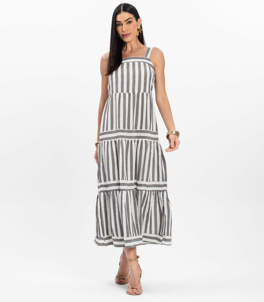 Image_Vestido Midi Feminino Listrado De Alça Aishty Preto