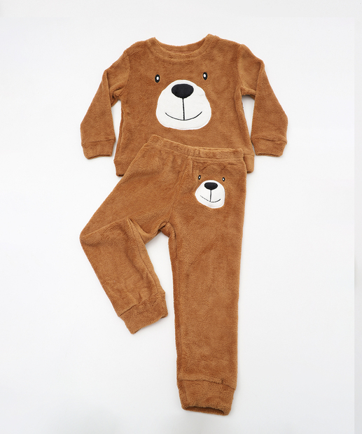 Image_Conjunto Infantil Plush Estampa Urso MR Tam 1 a 3 Marrom
