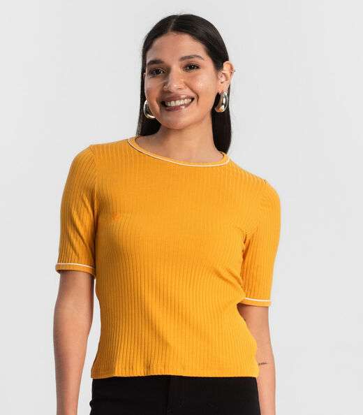 Blusa Feminina Ribana Canelada Amarelo