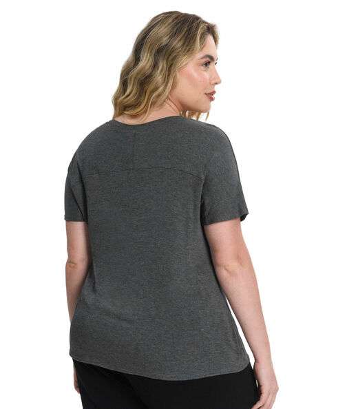 Blusa Feminina Plus Size Visco Tricot Secret Glam Cinza