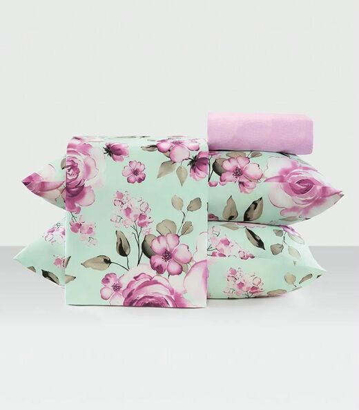 Image_Jogo De Cama Queen Floral 200 Fios Lar E Lazer Verde