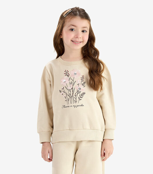 Conjunto Blusão Com Calça Wide Moletom Rovi Kids Bege