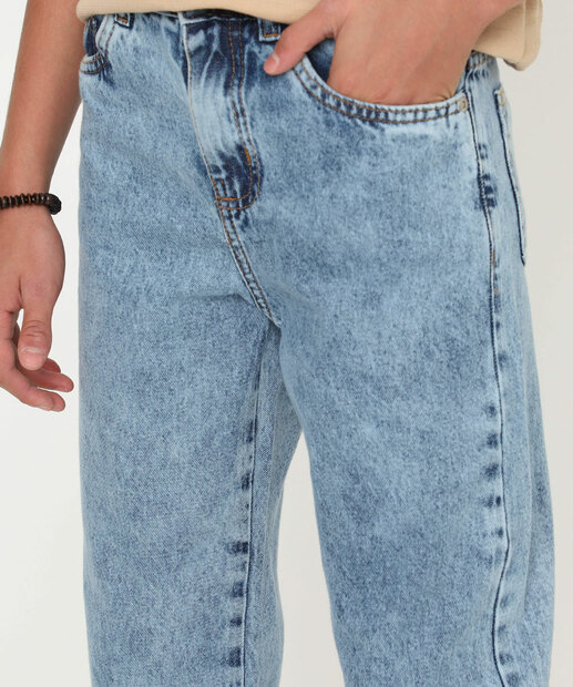 Calça Juvenil Jeans Baggy Marmorizada MR Tam 10 a 16 Azul