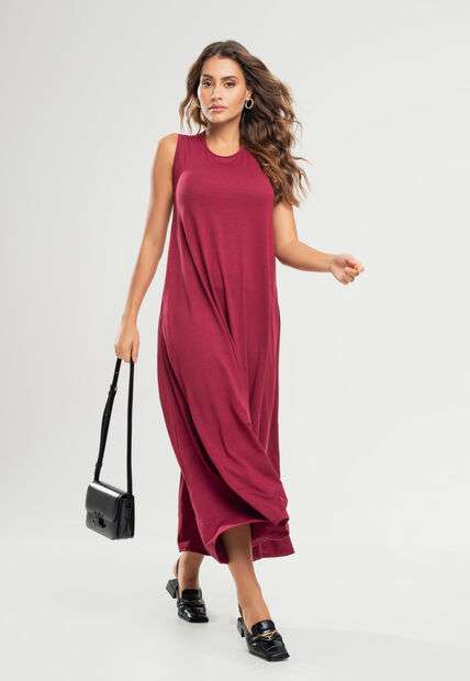 Vestido Longo Regata Com Bolsos Vinho Salvatore