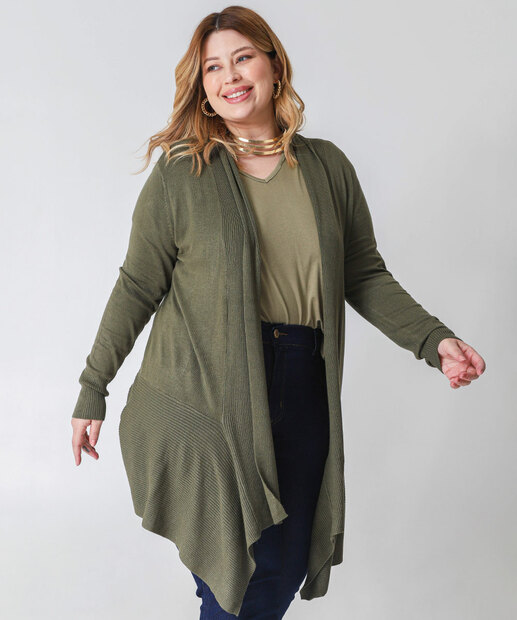 Image_Cardigan Plus Size Feminino Alongado Marisa Verde