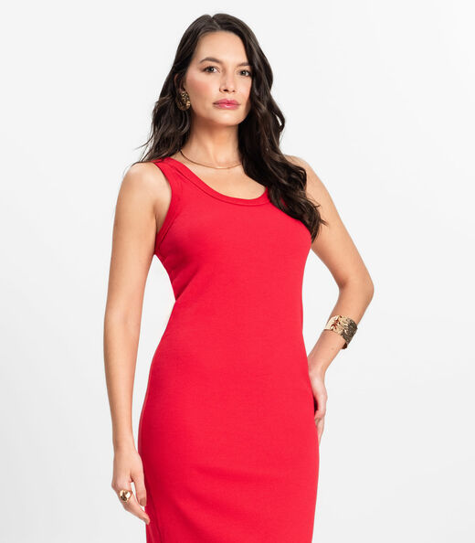 Vestido Midi em Ribana Rovitex Vermelho