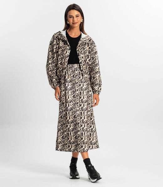 Jaqueta Feminina Em Ponto Roma Estampada Rovitex Bege