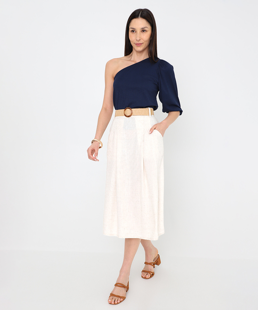 Blusa Feminina Canelada Ombro Só Marisa Azul