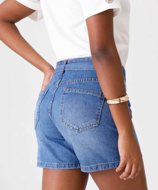 Bermuda Jeans Feminina Cinto Bolsos