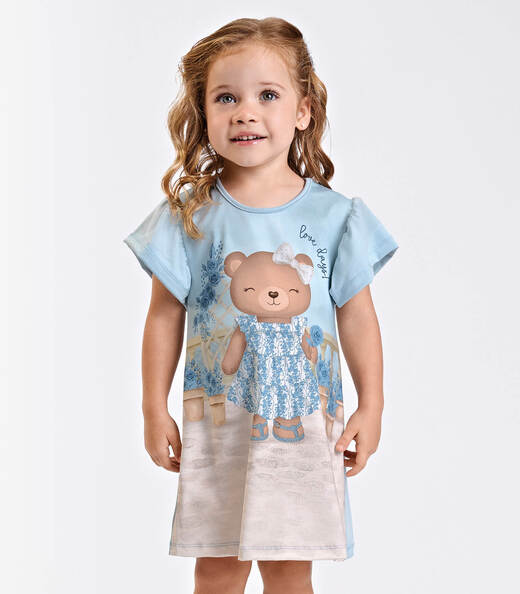 Vestido Verão Menina Midi Com Estampa Trick Nick Azul