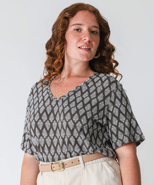 Blusa Plus Size Feminina Estampada Marisa Preto