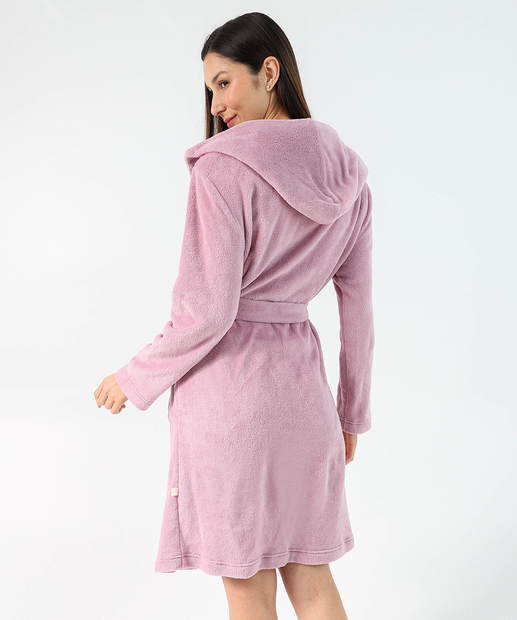 Roupão Feminino Plush com Capuz Marisa Rosa 