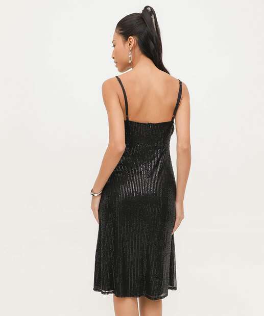 Vestido Feminino Paetês Alças Finas Marisa