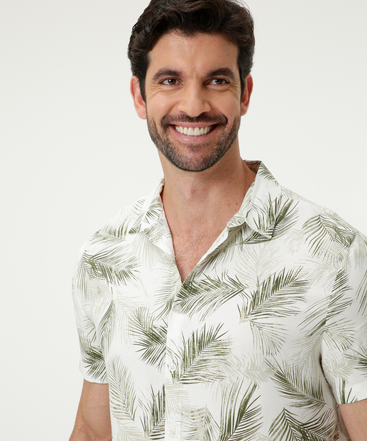 Camisa Masculina Estampa Folhas Manga Curta MR