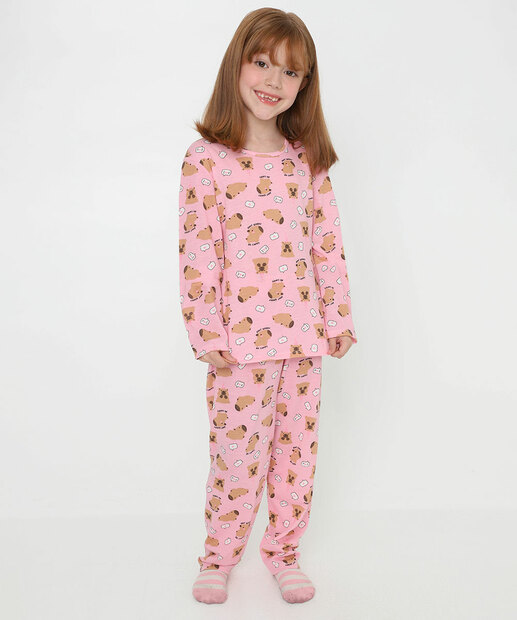 Image_Pijama Infantil Estampa Capivara Marisa Tam 04 ao 12 Rosa